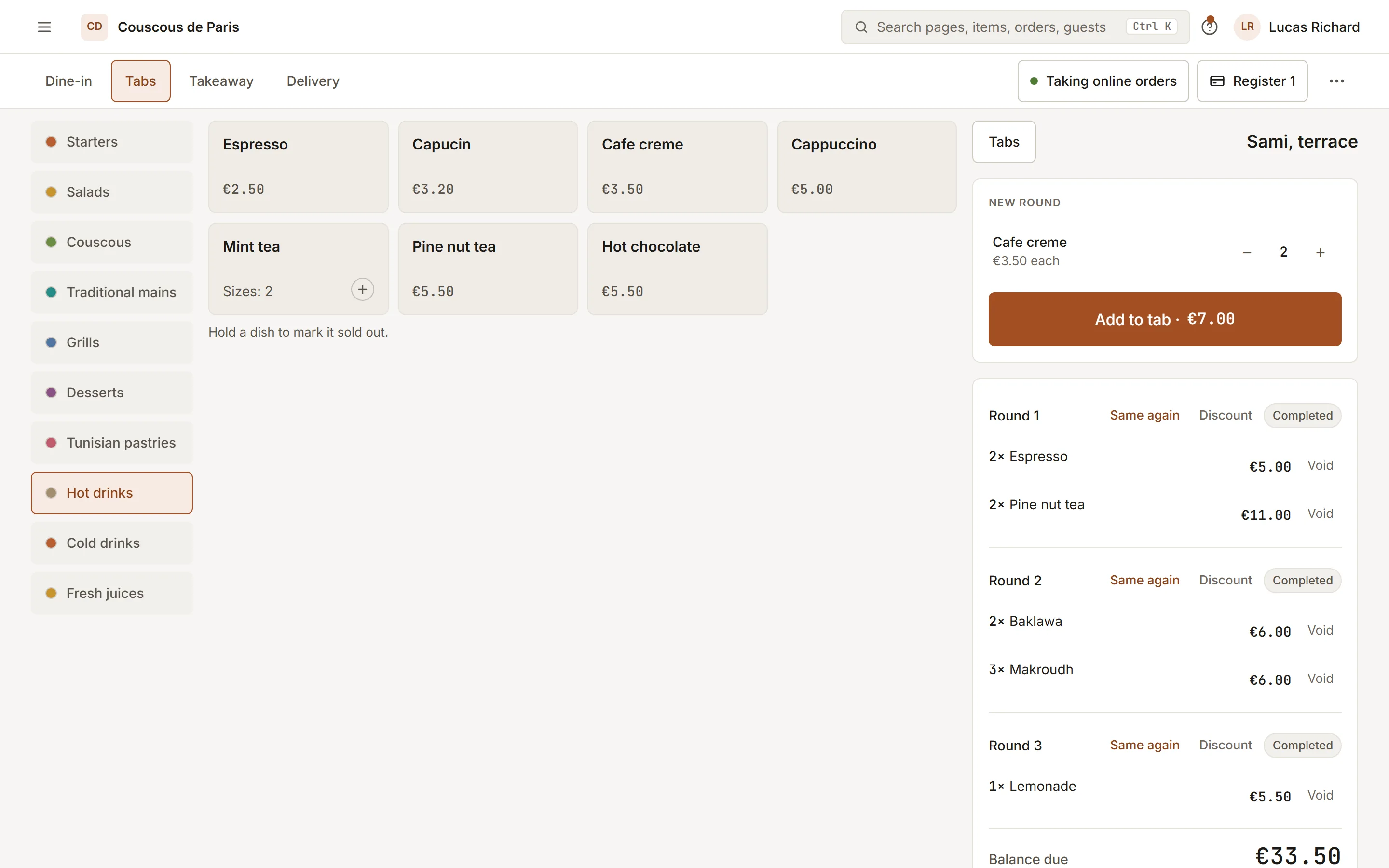 Open tabs on the point of sale
